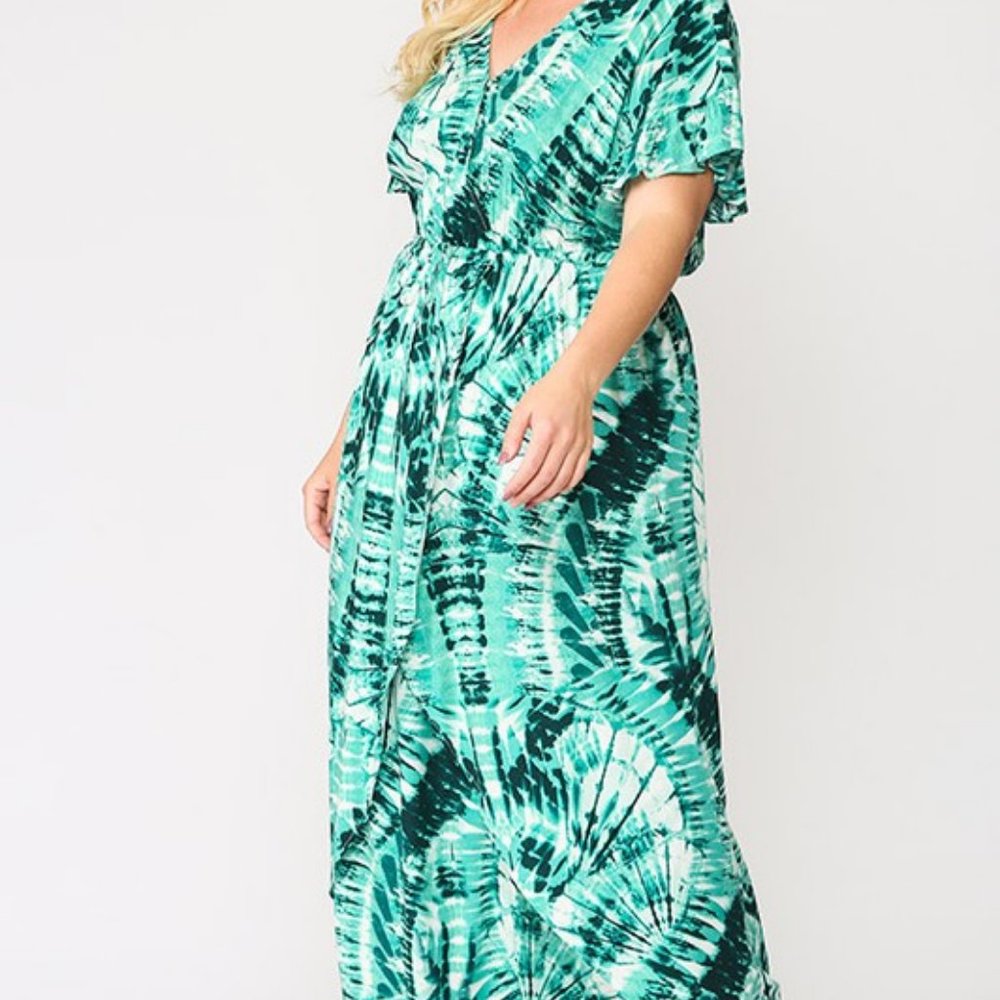 Tie Dye Surplice Slit Maxi Dress